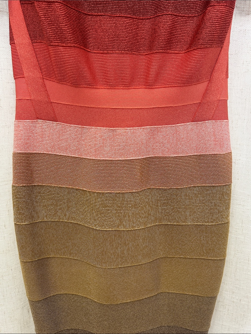 Herve Leger Signature Bandage Striped Ombre Dress in Burgundy, Coral & Tan - Picture 6 of 15
